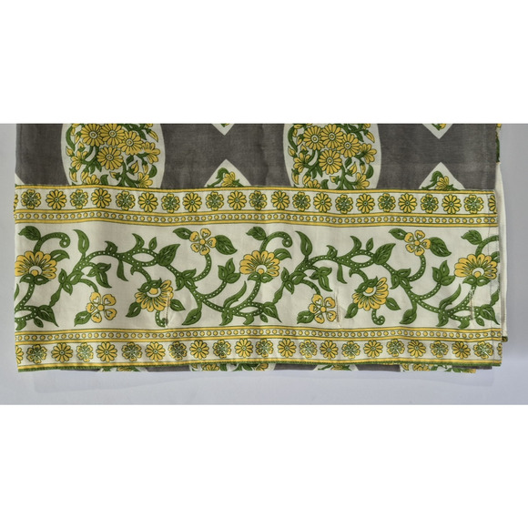 New World Market Green Gray Yellow Floral Cotton Shower Curtain - Picture 6 of 7